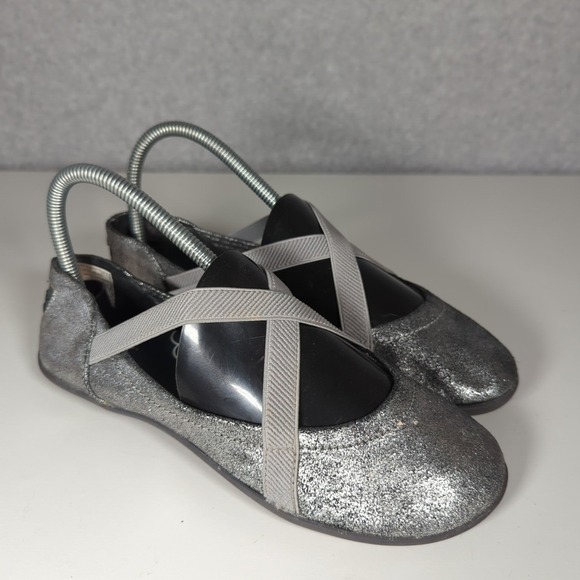 NoSoX Prima Elastic Cross‎ Strap Mary Janes sz 7 Pewter Silver Leather - Picture 1 of 6